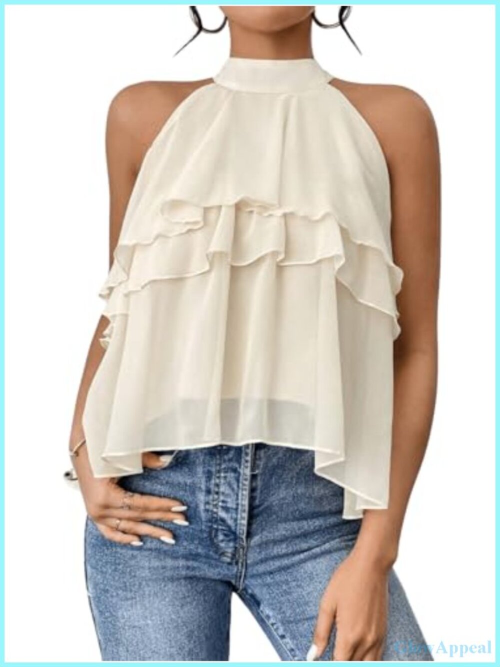 Women's Halter Sleeveless Ruffle Hem Layered Blouse